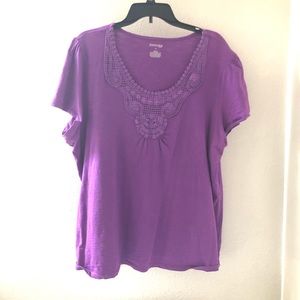 Purple short sleeve crochet neck.